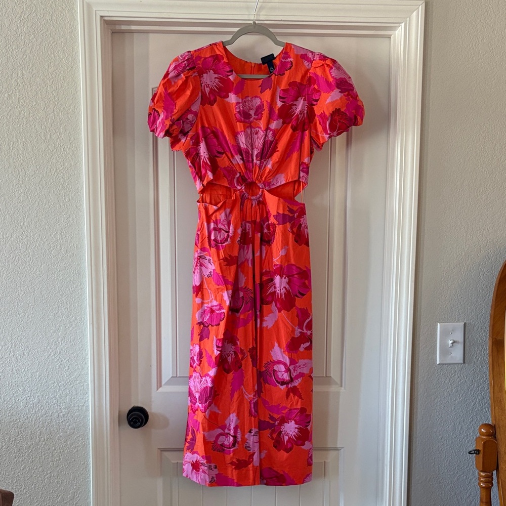 Elegant Pink and Orange Floral Midi Dress